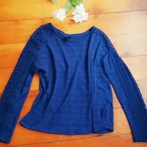 Dark Blue Long Sleeve Blouse with Crochet Details